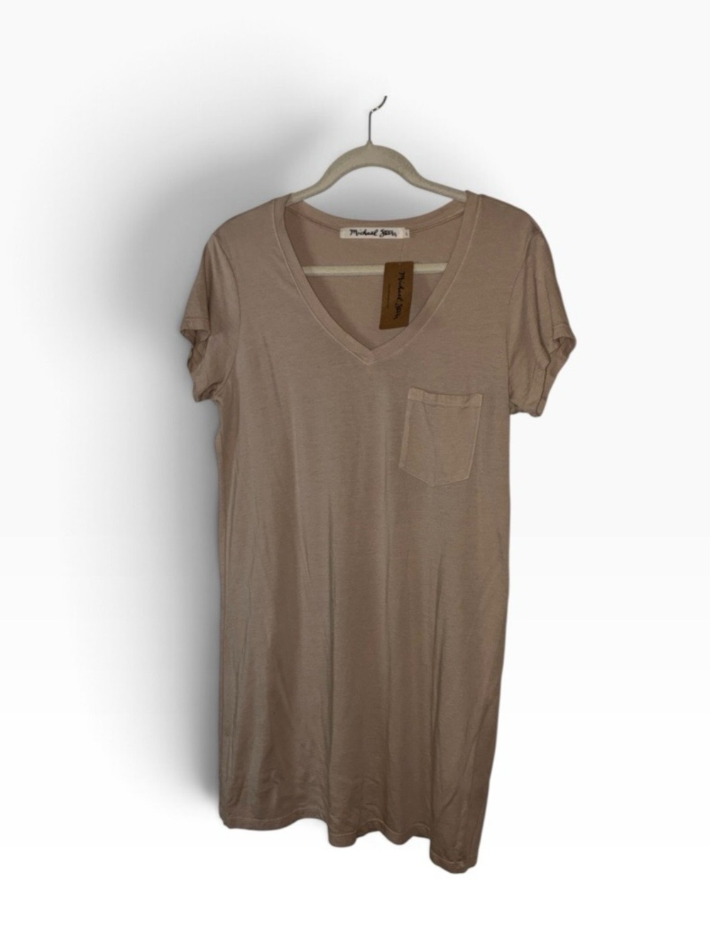 NWT Michael Stars Taupe V-Neck Pocket Tee Dress Sz L